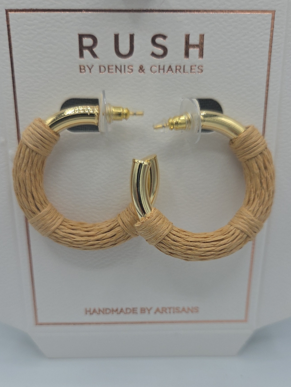 5 for $25! RUSH by Denis & Charles Gold Tone and Tan Wrapped Hoop Earrings
